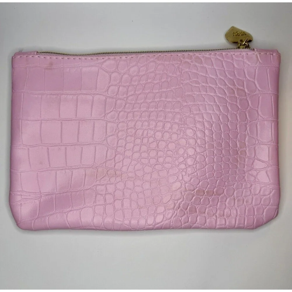 Ipsy Pink Croc Embossed Makeup Bag Zipper Cosmetic Pouch